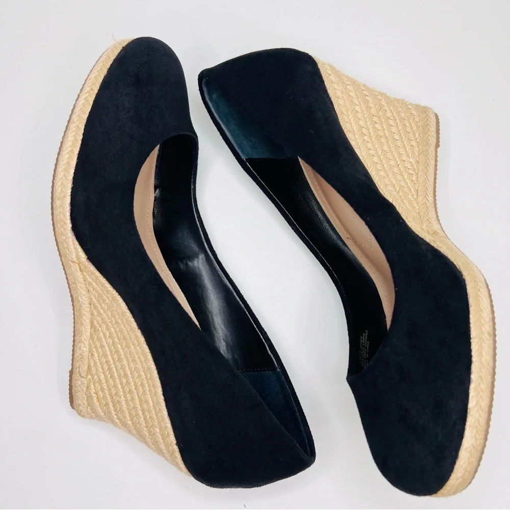 Charles by Charles David Black Faux Suede Espadrille Wedge Pumps